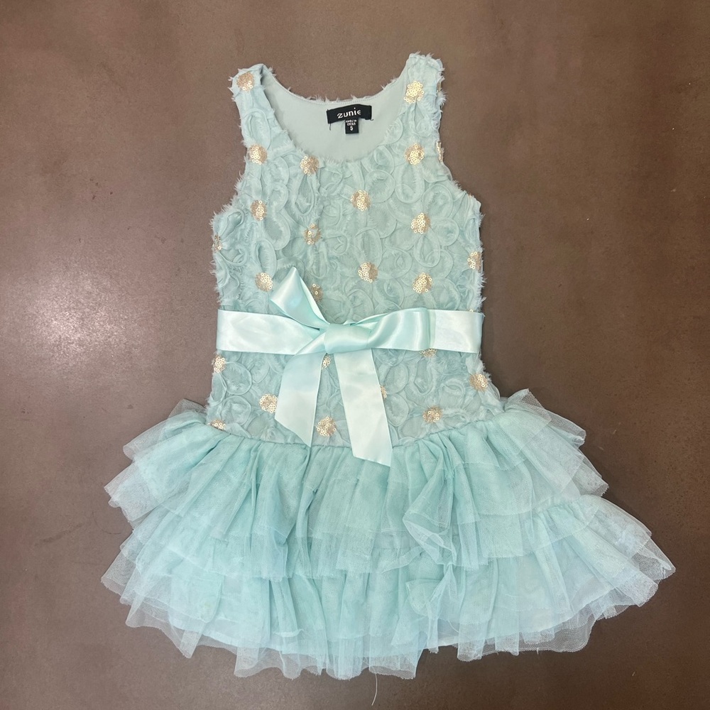 Zunie Light Blue Dress with Gold Sequins